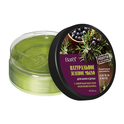 Натуральное зеленое мыло для тела и волос с эфирным маслом можжевельника